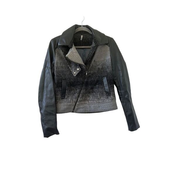 Love Zooey Leather & Wool Full Zip Wool Moto Jacket Women’s Black Size Medium - Picture 1 of 8